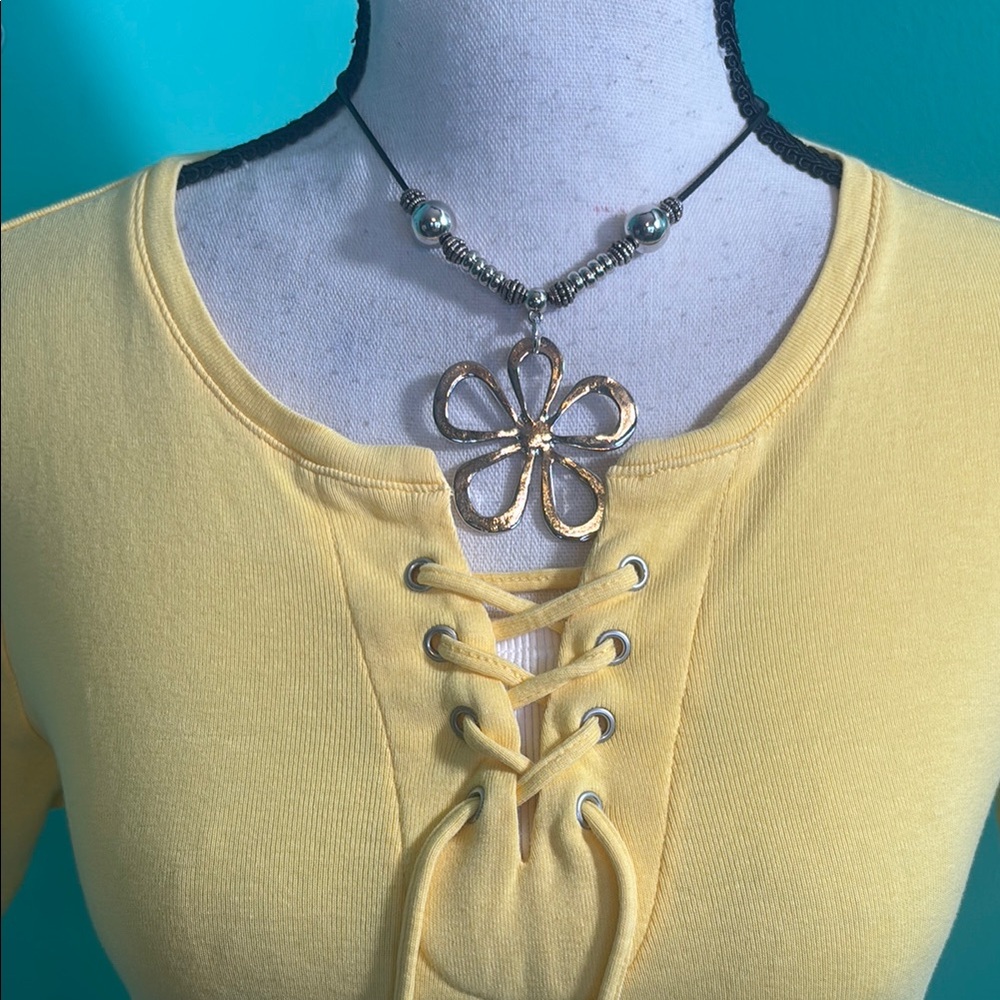 Christopher & Banks Yellow Lace-Up Women's Top - Picture 2 of 9